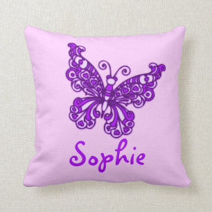 Purple girls name butterfly cushion pillow