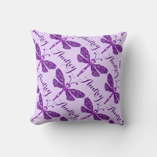 Purple girls name dragonfly pattern cushion pillow (Front)
