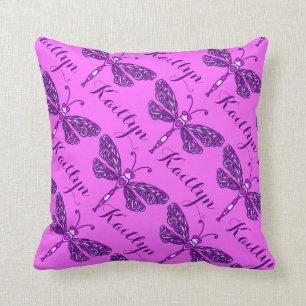 Purple girls name dragonfly pattern cushion pillow