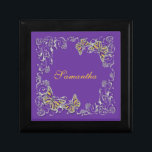 Purple girls name elegant butterfly gift box<br><div class="desc">Elegant, classy and stylish FAUX butterflies in shades of mauve, lilac, lavender, lapis and “mustard yellow” have a silver flourish swirl surrounding them. IDEAL FOR - Any occasion as the wording may be customised, however, they are perfect as a “wedding favour” or for a sweet sixteen / quinceanera birthday party...</div>