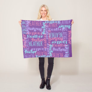 Purple Girls Personalised Custom Name Fleece Blanket