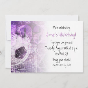 Purple girls soccer party invitation