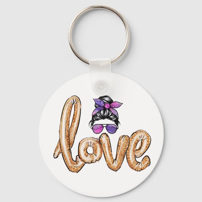 Purple Girly Girl Sunglasses Valentine's Day Love  Key Ring (Front)