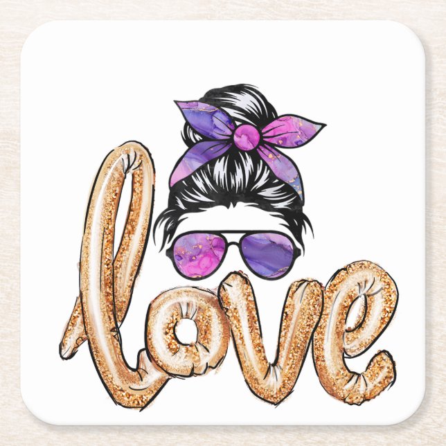 Purple Girly Girl Sunglasses Valentine's Day Love  Square Paper Coaster (Front)
