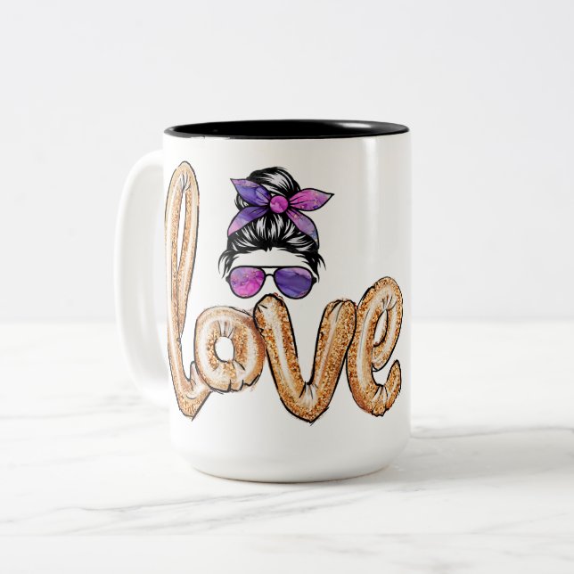 Purple Girly Girl Sunglasses Valentine's Day Love Two-Tone Coffee Mug (Front Left)