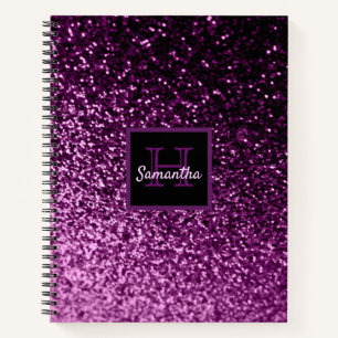 Purple girly glitter shiny glam monogrammed notebook