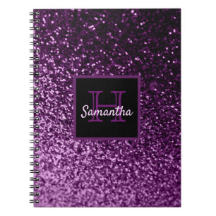 Purple girly glitter shiny glam monogrammed notebook