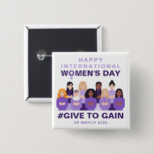 Purple Give To Gain International Women's Day 2026 15 Cm Square Badge