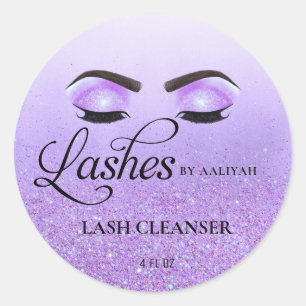 Purple Glam Glitter Eyelashes Lash Bath Cleanser Classic Round Sticker