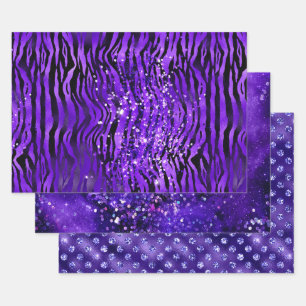 Purple Glam Glitter Sparkle Patterns Wrapping Paper Sheet