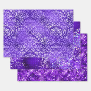 Purple Glam Glitter Sparkle Patterns Wrapping Paper Sheet