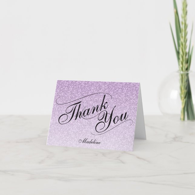 Purple Glam Glitter Thank You Card (Front)