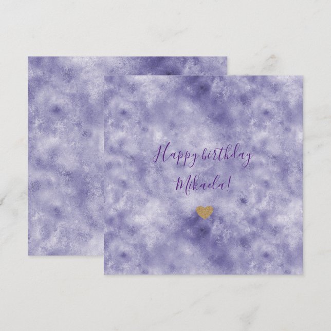 Purple Glam Gold Glitter Heart Card (Front/Back)