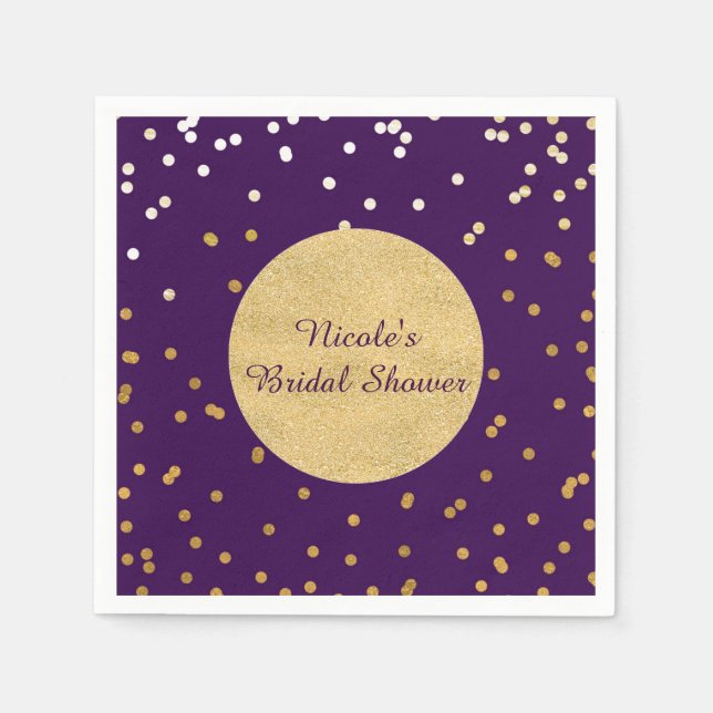 Purple Glam & Gold Shiny Confetti Dots Chic Modern Napkin (Front)