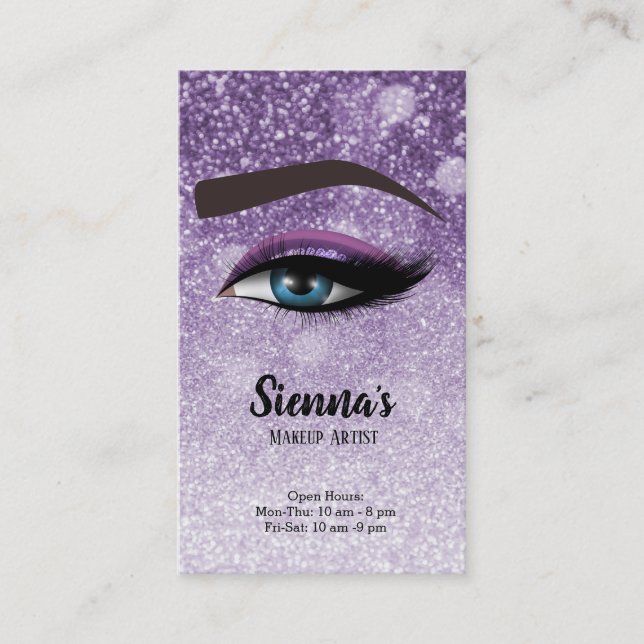 Purple glam lashes eyes | makeup artist business card (Front)
