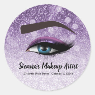 Purple glam lashes eyes   makeup artist classic round sticker