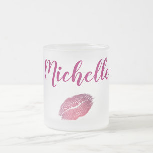 Purple Glam Lips Frosted Glass Coffee Mug