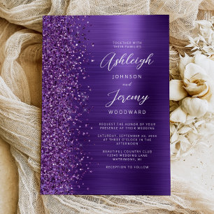 Purple Glam Metallic Modern Script Wedding Invitation