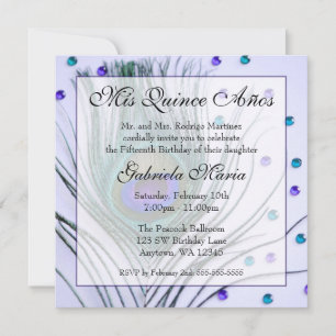 Purple Glam Peacock Feather Quinceanera Birthday Invitation