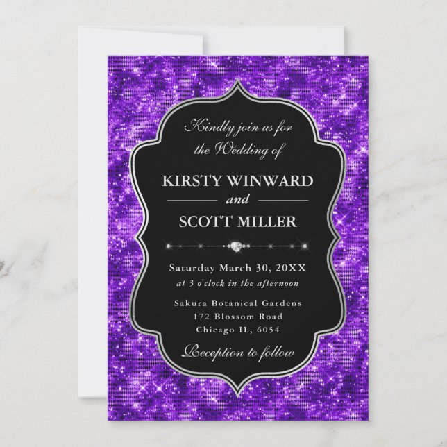Purple Glam Sparkling Glitter Elegant Wedding Invitation (Front)