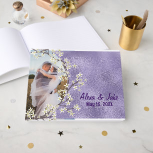 Purple Glass and Wedding Wreath Photo Frame Guest Book