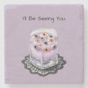 Purple Glass of Eyeballs Halloween Stone Coaster