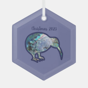 Purple Glass Pāua Kiwi Bird Xmas Decoration