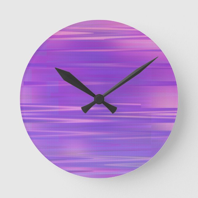 Purple Glitch Art Vaporwave Aesthetic Horizontal Round Clock (Front)