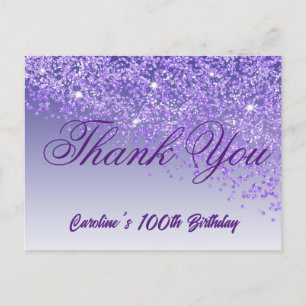 Purple Glitter, 100th Birthday Thank You Postcard