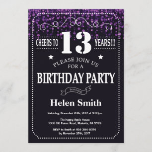 Purple Glitter 13th Birthday Invitation