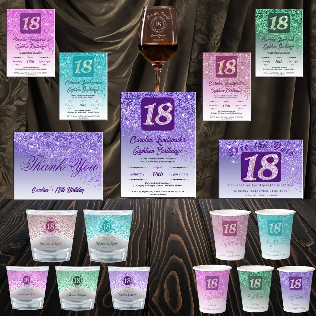 Purple Glitter, 18th Birthday Thank You Postcard (Creator Uploaded)