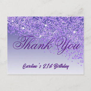 Purple Glitter, 21st Birthday Thank You Postcard