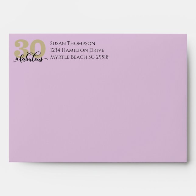 Purple Glitter 30 & Fabulous Birthday Party Envelope (Front)