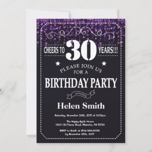 Purple Glitter 30th Birthday Invitation