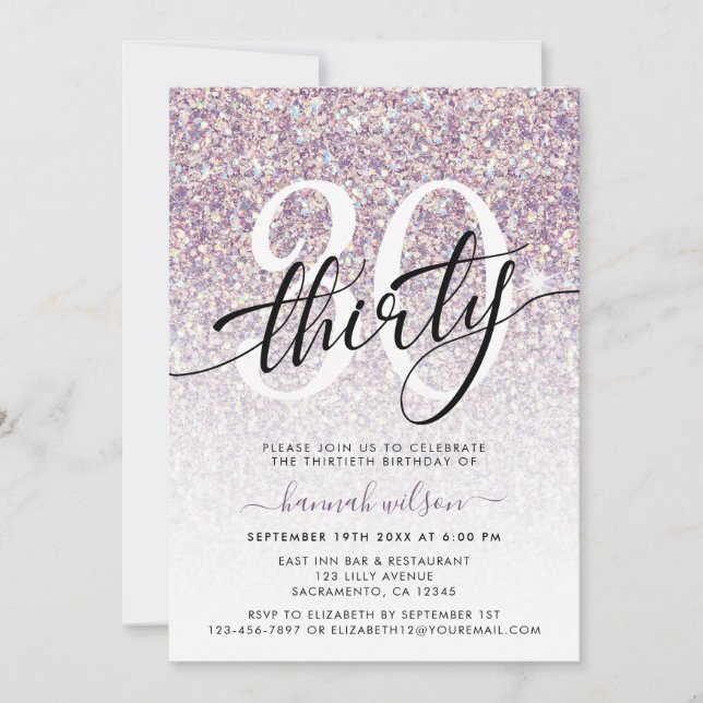 Purple Glitter 30th Birthday Party Invitation (Front)