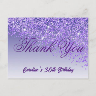 Purple Glitter, 30th Birthday Thank You Postcard