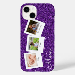 Purple Glitter 3 Photos Mum Case-Mate iPhone 14 Case