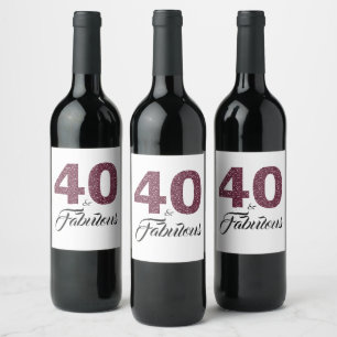 Purple Glitter 40 and Fabulous 40th Birthday Party Wine Label
