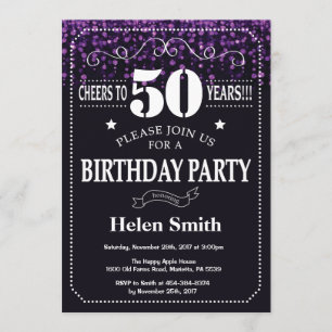 Purple Glitter 50th Birthday Invitation