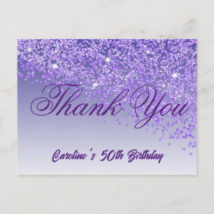 Purple Glitter, 50th Birthday Thank You Postcard