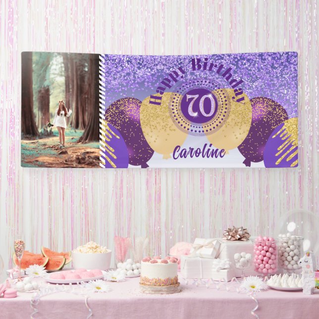 Purple Glitter 70th Birthday & Balloons  Banner (Party)