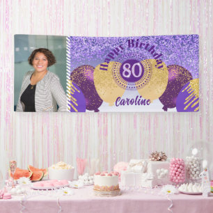 Purple Glitter 80th Birthday & Balloons  Banner