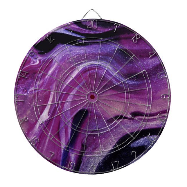 Purple Glitter Abstract Marbled Acrylic Paint Dartboard (Front)
