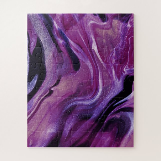 Purple Glitter Abstract Marbled Acrylic Paint Jigsaw Puzzle (Vertical)