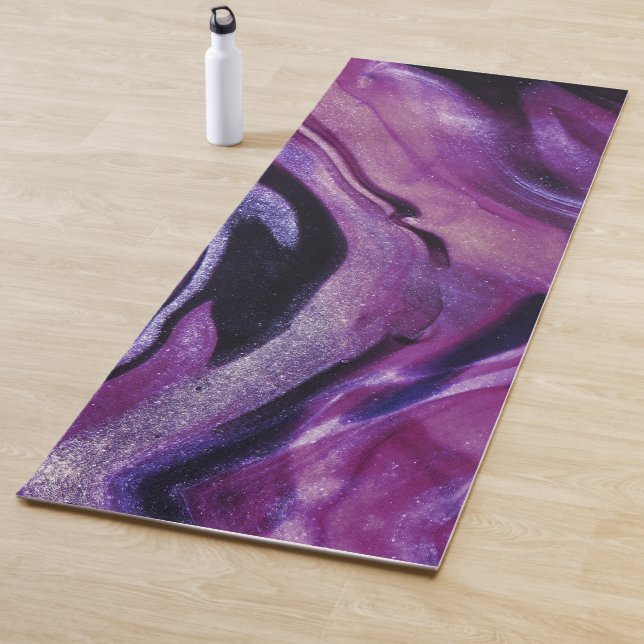Purple Glitter Abstract Marbled Acrylic Paint Yoga Mat (In Situ)