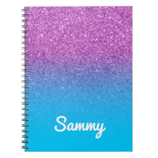Purple Glitter and Aqua Blue Ombre Notebook