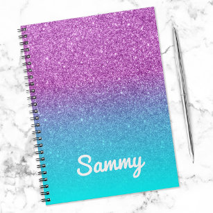 Purple Glitter and Aqua Ombre Personalised Notebook