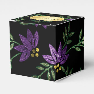 Purple Glitter and Black Floral Favour Box