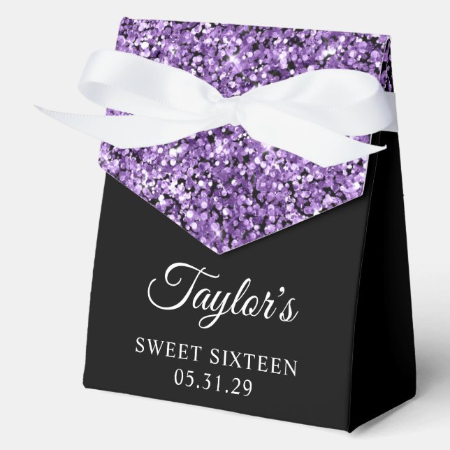 Purple Glitter and Black Sweet Sixteen Favour Box (Front)