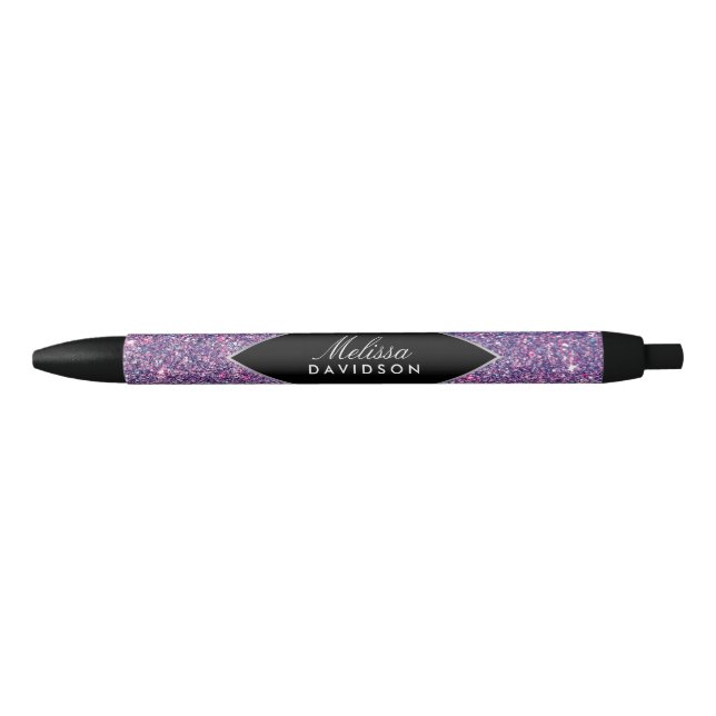 Purple Glitter and Glamour Black Ink Pen (Front)